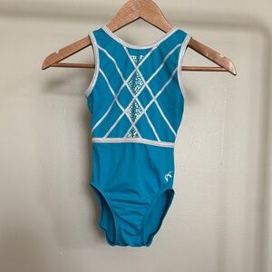 GK Turquoise and Silver Kids Gymnastics Leotard